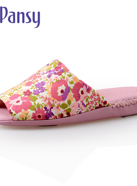 Pansy日本玫红色休闲绿色居家拖鞋防滑花朵舒适女士拖鞋9374