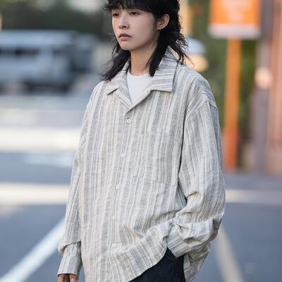 宽松亚麻条纹日系衬衣