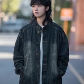 美式 弎狸TIP 秋季 复古立领水洗牛仔外套港风做旧单排扣休闲夹克男