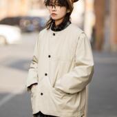 弎狸TIP 日系复古纯色简假两件夹克男女休闲百搭多口袋工装 外套潮