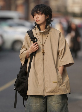 纯色夹克工装学生夏季日系短袖男女高级感新款宽松休闲半袖夹克