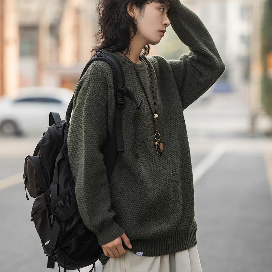 圆领毛衣男女宽松纯色