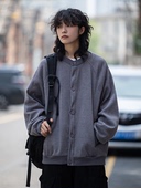 弎狸TIP 春秋宽松慵懒风小清新夹克无领校园复古港风叠穿外套日系