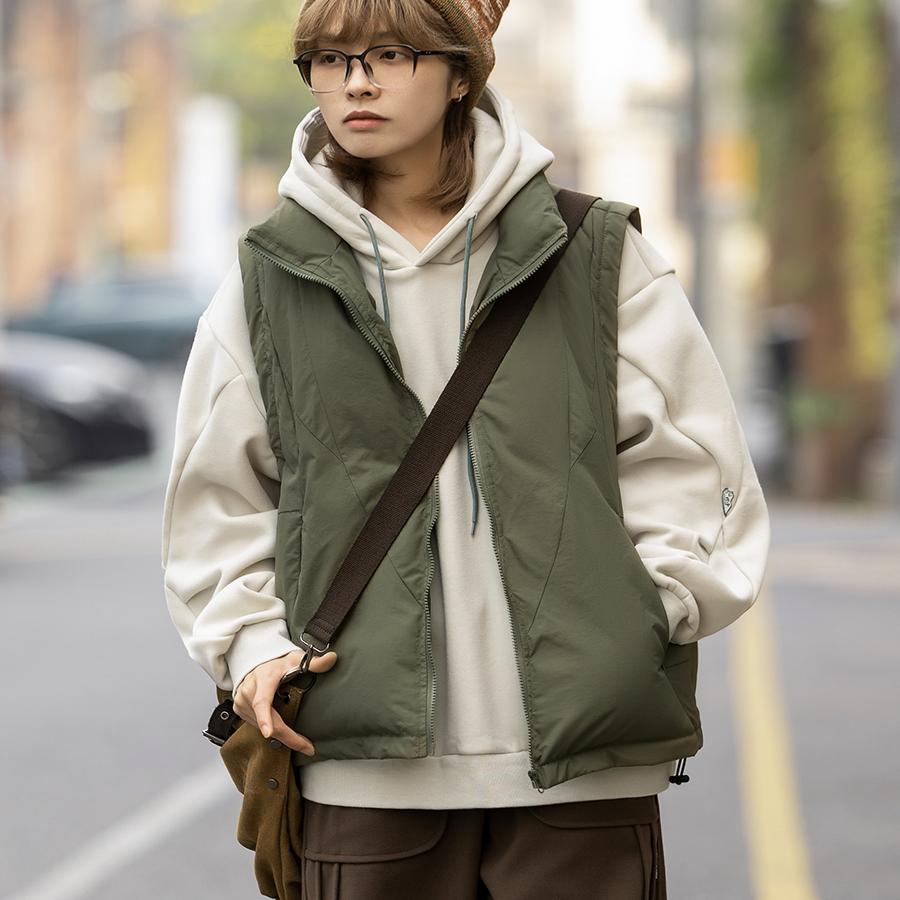 弎狸TIP 冬季立领纯色棉马甲外套男女日系百搭叠穿保暖坎肩背心潮