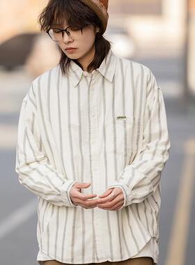 弎狸TIP 日系复古条纹长袖衬衫男女宽松休闲百搭情侣衬衣上衣外套