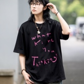 弎狸TIP美式 体恤衫 复古字母印花短袖 T恤男女宽松百搭情侣圆领半袖