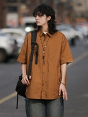 TIP 衬衫 日系短袖 弎狸 男生纯色美式 复古潮流基础百搭宽松女衬衣