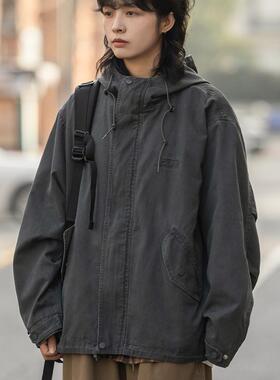 弎狸TIP 日系复古户外机能连帽工装夹克男女重工石磨水洗做旧外套
