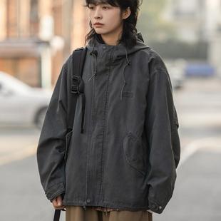 弎狸TIP 日系复古户外机能连帽工装夹克男女重工石磨水洗做旧外套