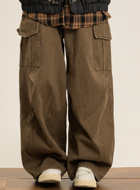 弎狸TIP 美式工装风高街多口袋休闲裤男女百搭宽松直筒阔腿长裤子