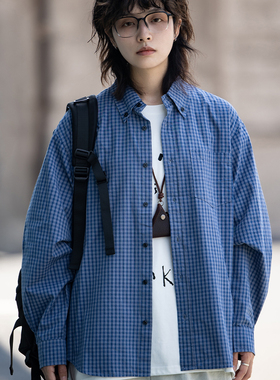 弎狸TIP 日系复古格子衬衫男女同款高级感休闲情侣长袖衬衣外套潮