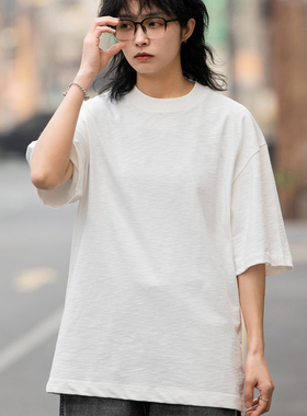 弎狸TIP夏日系复古重磅320g圆领短袖T恤男女宽松百搭休闲内搭体恤