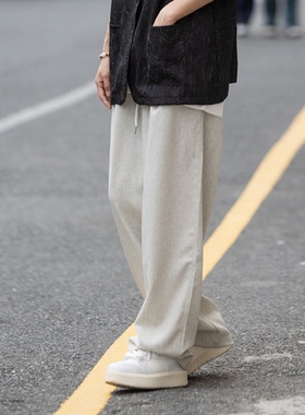 弎狸TIP 日系复古纯色长裤休闲百搭卫裤宽松垂感阔腿裤男休闲裤子