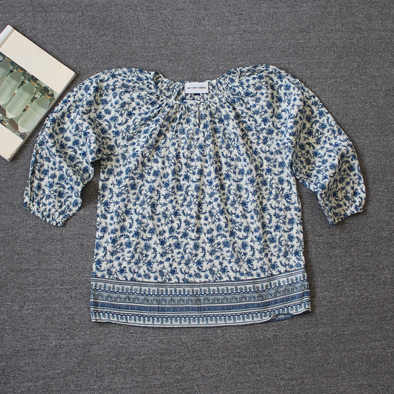 乐福佬仁齐下副线 砖贵撤货 女装 碎花圆领衬衫we shi today D15