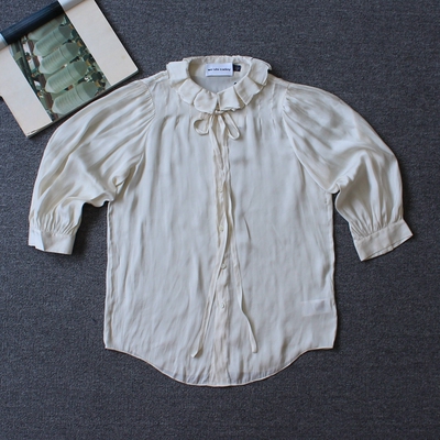 乐福佬仁 砖贵撤柜  中袖花边领绑带  女装衬衫 F15 we shi today