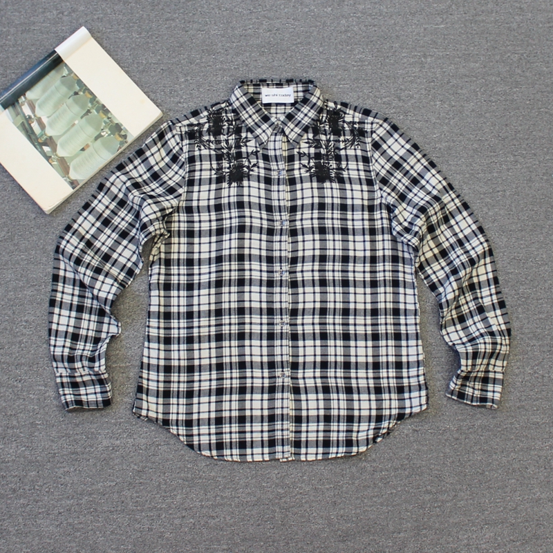 乐福佬仁 齐下副线撤柜 女装 尖领格子纯棉长袖衬衫41we shitoday