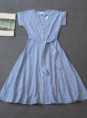 乐福佬仁 齐下副线 撤柜 女装条纹 收腰连衣裙 D16 we shitoday