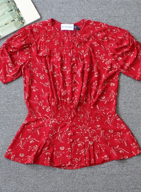 乐福佬仁 砖贵撤柜  女装复古印花泡泡袖衬衫  D15  we shi today