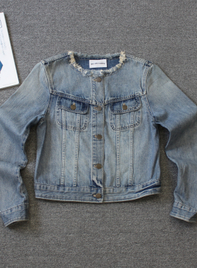 乐福佬仁 齐下副线 撤柜 女装 毛边领牛仔夹克外套 41we shitoday