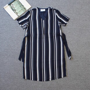 乐福佬仁齐下副线砖贵撤货女装V领条纹短袖连衣裙we shi today 47
