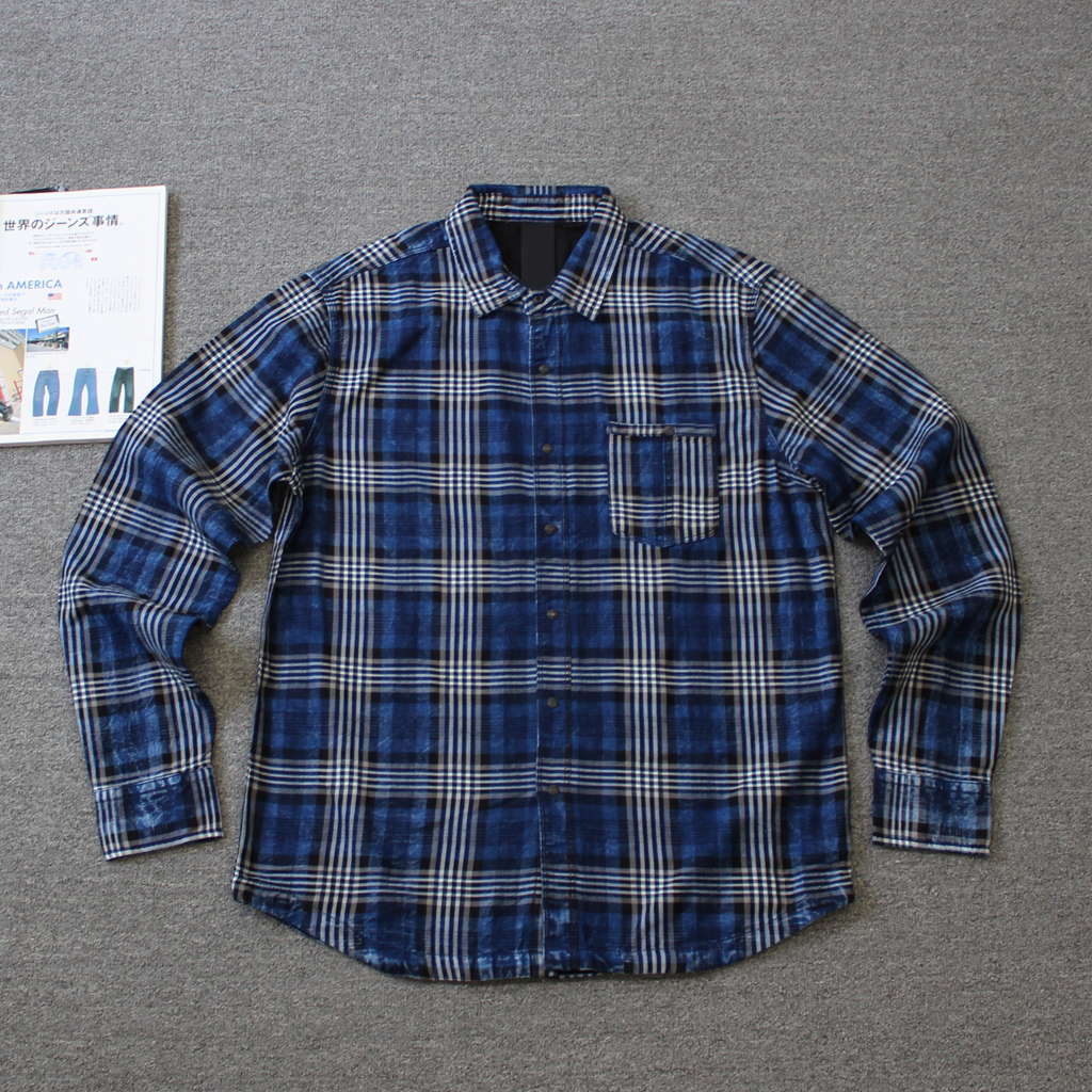 义大力三大牛之一男装 格子翻领纯棉长袖衬衫we shi today L