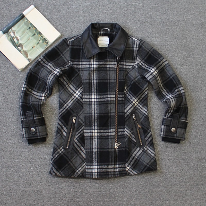 狂野的温柔 机车一哥 女装 格仔真皮拼接外套 F4 we shi today,女装/女士精品,短外套,淘宝优惠券,粉丝福利购,淘宝优惠卷