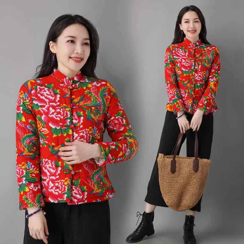 过春节东北大花袄女士农村老式大花布衣服棉袄衣服加厚冬外套大尺
