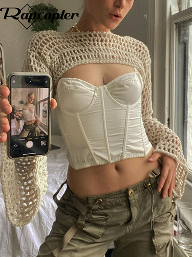 Y2K Knitted Crop Top Hollow Out Loose O Neck Women Tee Chic
