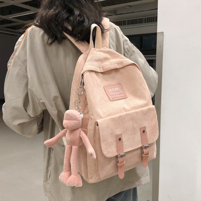 新款灯芯绒ins双肩女背包大学生书包女韩版高中百搭可爱初中书包