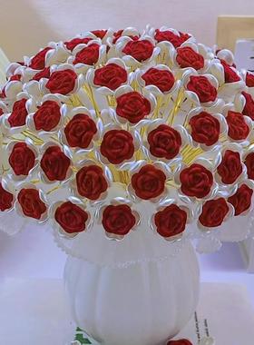 手工diy浪漫植绒玫瑰花材料包串珠荷叶瓶抖音装饰花束摆件教师节