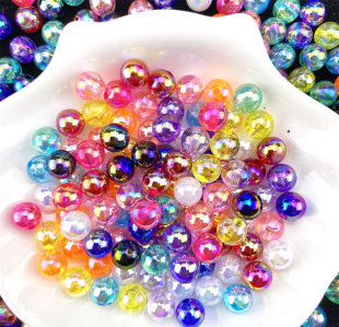 AB幻彩圆形泡珠儿童手工diy亚克力串珠 圣诞饰品透明七彩色珍珠子
