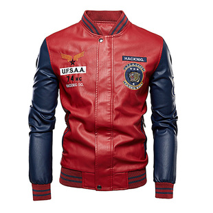 2026 men clothes年新款机车皮衣男式皮夹克 跨境 时尚绣花棒球服