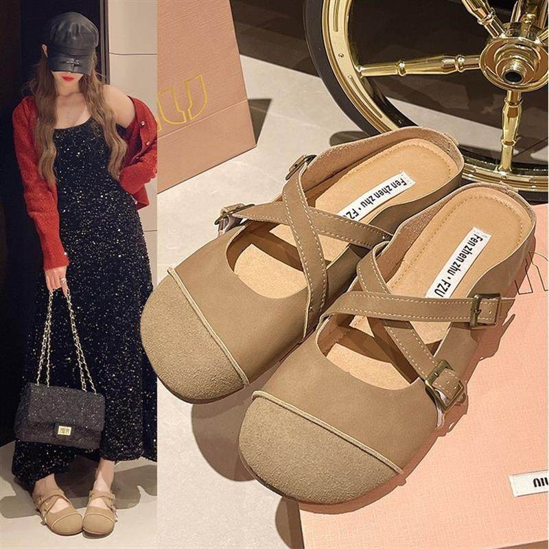 2024年春夏季包头一字扣带交叉款圆头拖鞋舒适百搭简约时尚拖鞋,女鞋,一字拖,淘宝优惠券,粉丝福利购,淘宝优惠卷