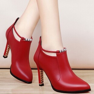 2026 shoes women秋季新款马丁靴女秋季尖头短靴女高跟女皮鞋秋皮
