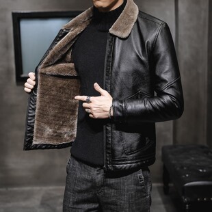 2026 men clothes冬季皮衣男新款中年翻领加绒加厚皮毛一体大码男