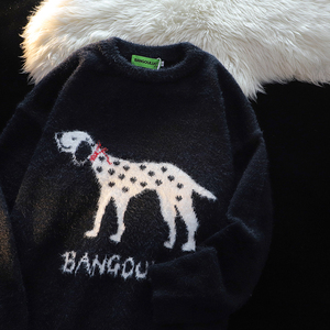 设计感小狗提花毛衣男秋冬季宽松慵懒风情侣圆领针织衫 M292-P78图片