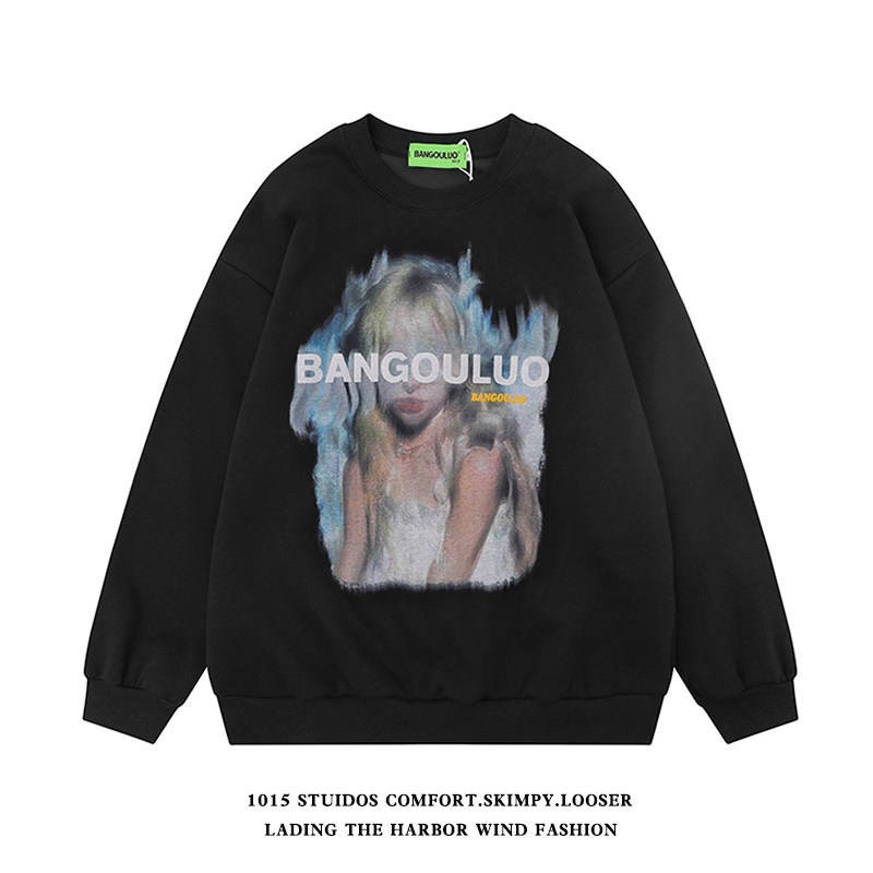 【直播品控】美式复古欧美人物印花宽松圆领卫衣外套WY265-P75，女装短外套，四季星座1015