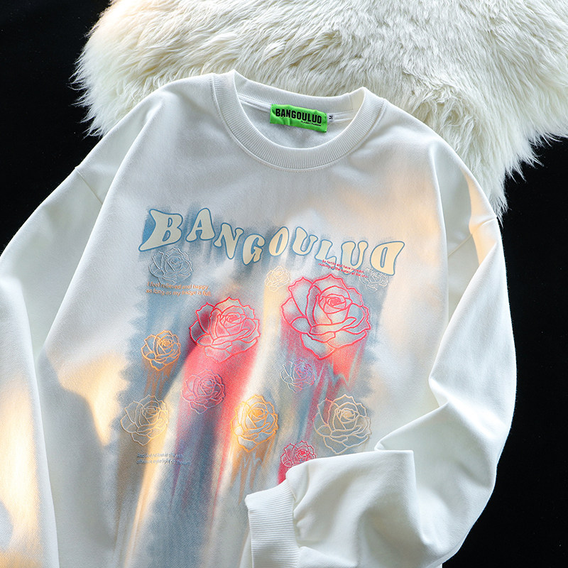 （数据款）美式复古直喷花卉印花卫衣男女重磅宽松上衣WY292-P68,男装卫衣,四季星座1015