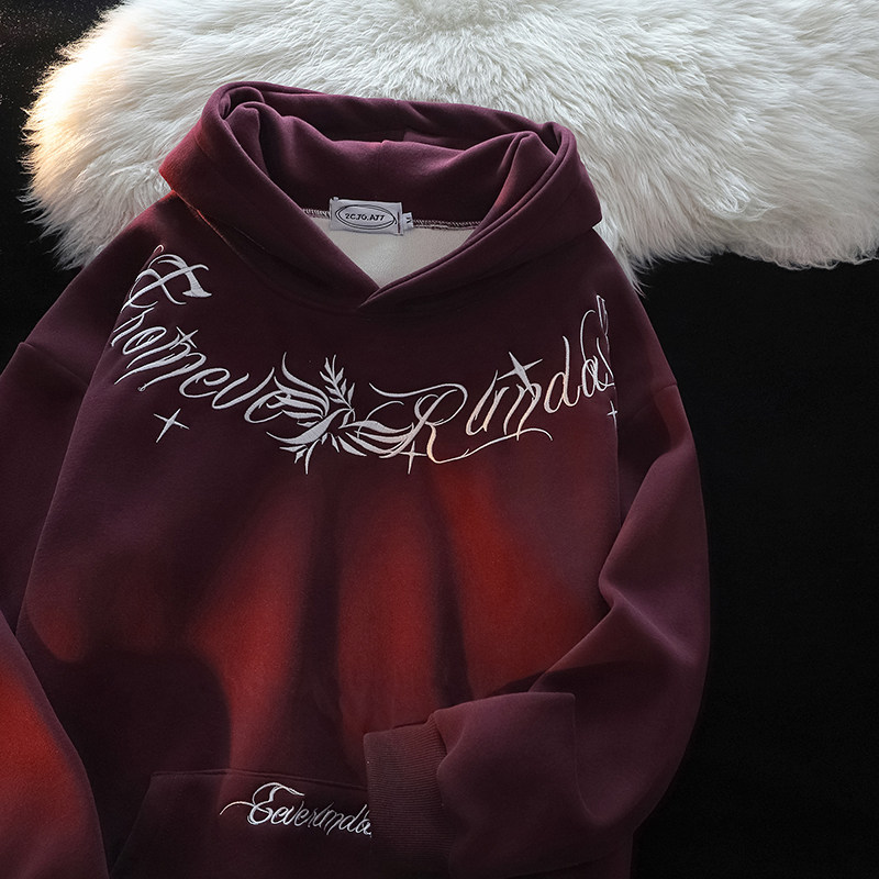 加绒加厚卫衣男款秋冬季重磅宽松连帽设计感刺绣外套WY327-P78，男装卫衣，四季星座1015