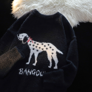 设计感小狗提花毛衣男秋冬季宽松慵懒风情侣圆领针织衫 M292-P78，男装针织衫/毛衣，四季星座1015