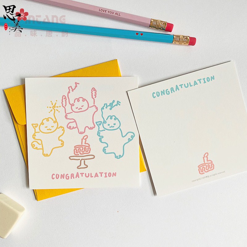生日贺卡高级感ins风方形贺卡小卡片手绘猫咪明信片
