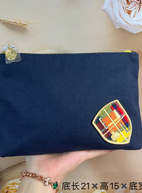 雅诗兰黛藏蓝色海军标帆布化妆包大容量旅行收纳包整理包