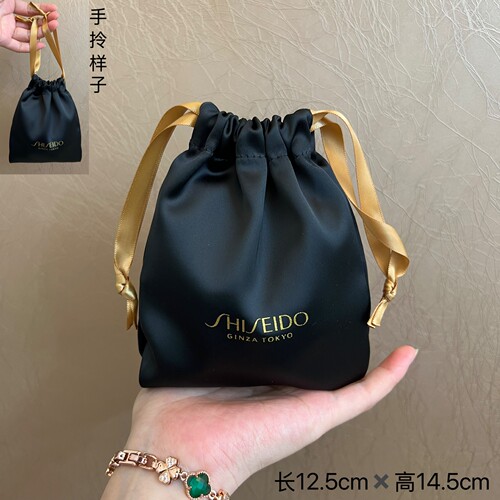 【小俞姐姐】资生堂黑色丝绸抽绳束口袋迷你化妆包零钱袋收纳布袋