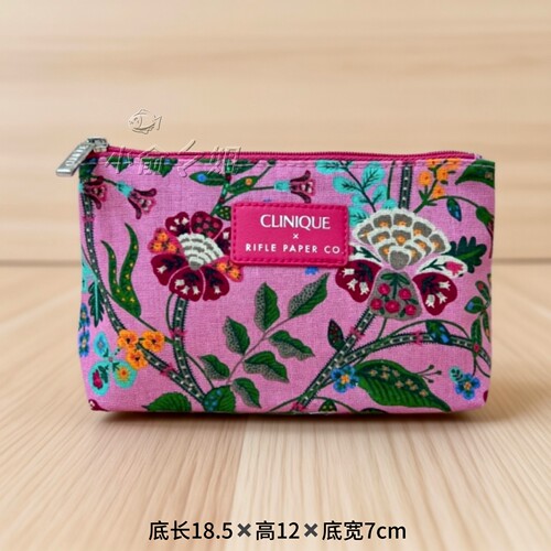 倩碧专柜赠品化妆包粉色花卉棉纱轻盈手拿收纳田园风便携简约时尚