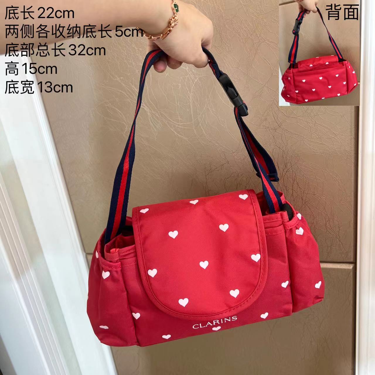 小俞姐姐！娇韵诗红色涤纶母婴收纳手提包化妆包收纳整理包挂车包
