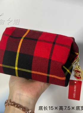 雅诗兰黛英伦风红色格子厚实棉布手拿包化妆包