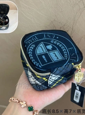 小可爱！雅诗兰黛藏蓝色帆布拉链小方包迷你收纳包化妆包手拿包