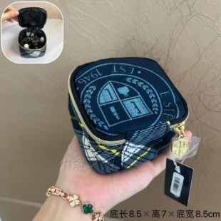 小可爱！雅诗兰黛藏蓝色帆布拉链小方包迷你收纳包化妆包手拿包