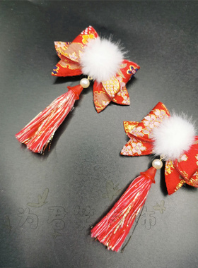 新年红色毛球蝴蝶结发夹女后脑勺盘发抓夹鲨鱼夹子头饰发卡发饰
