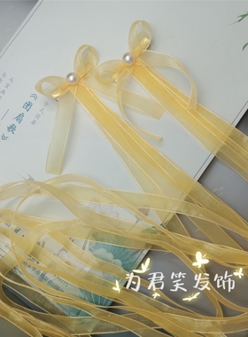 春夏长飘带对夹发卡女童蝴蝶结头饰网红编发飘带丝带发夹古风配饰